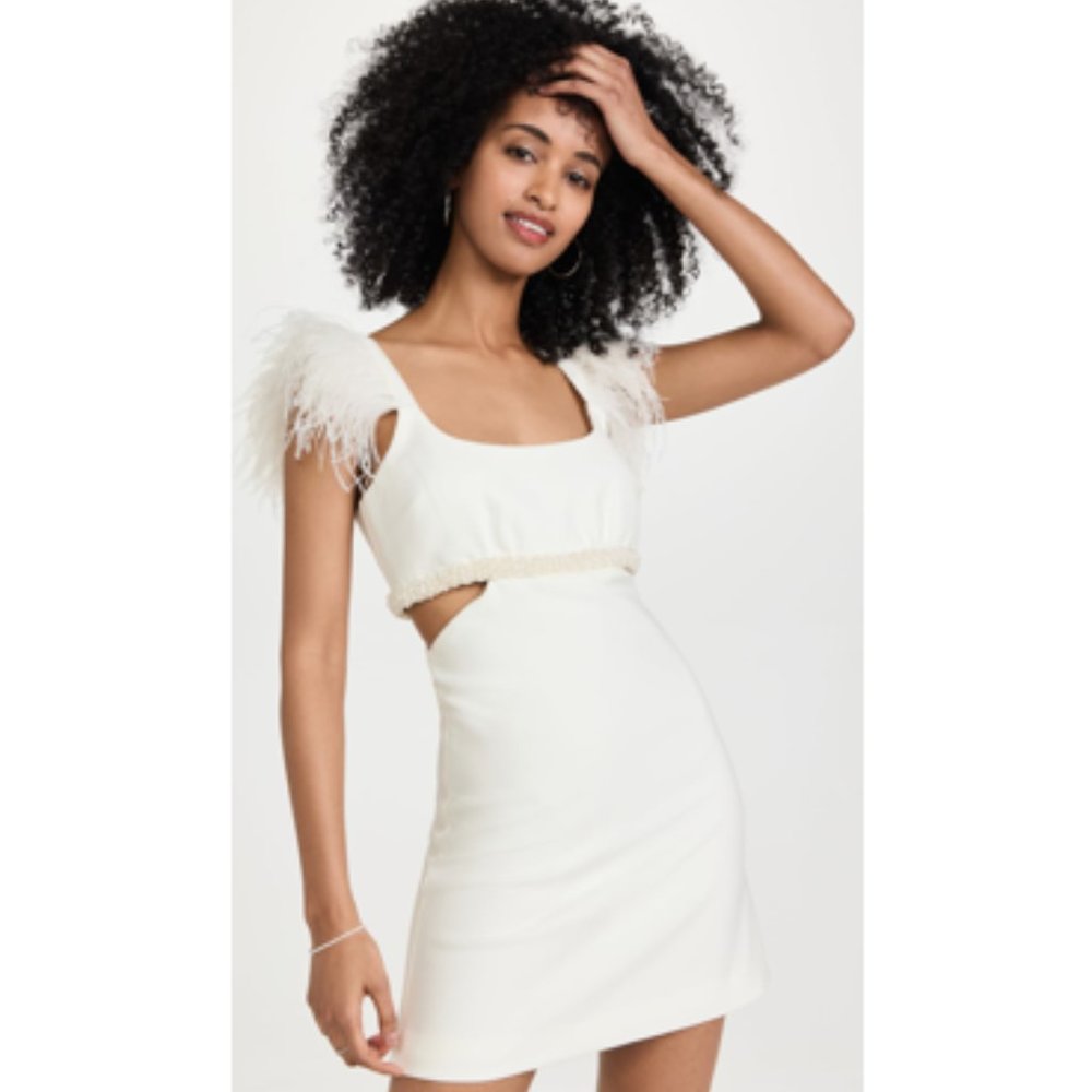 LIKELY Taliah Feather Trim Cutout Mini Dress NWT White Size 6